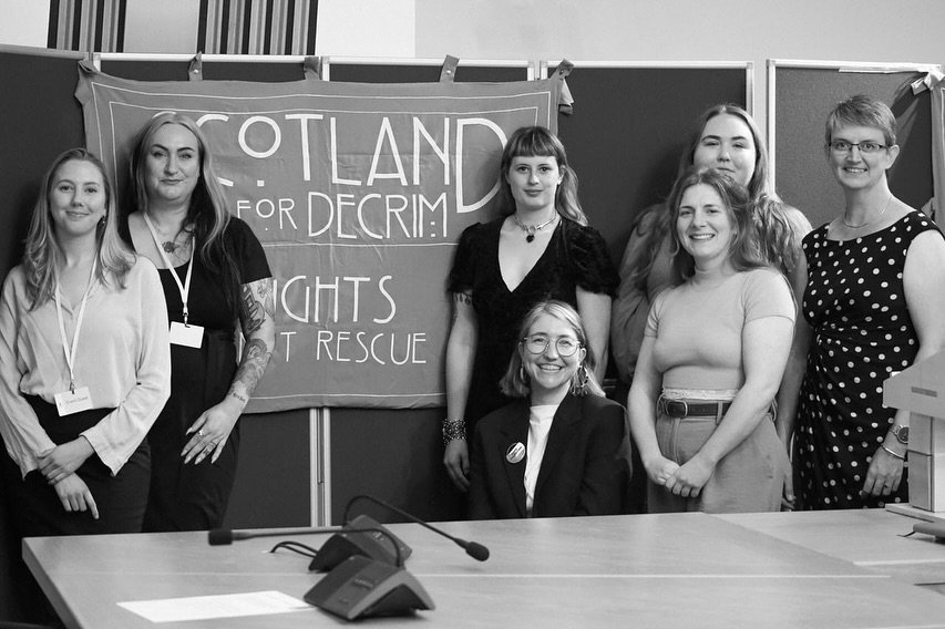 A photograph of members of Scotland for Decrim at their Holyrood event.