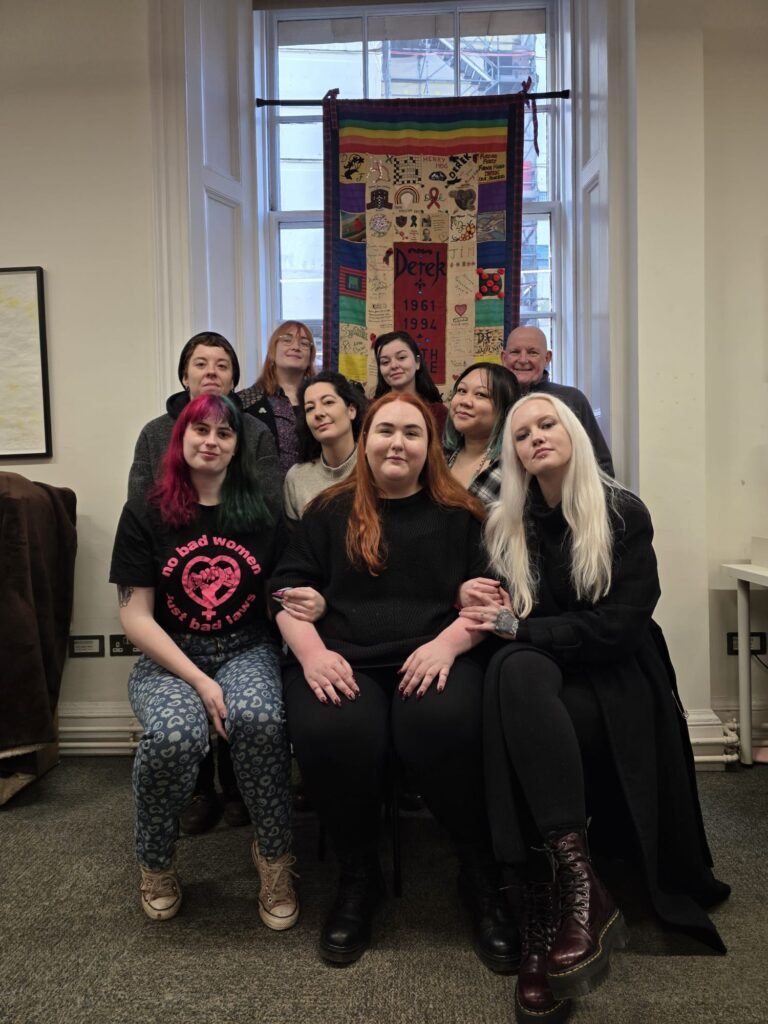 Scotland for Decrim campaigners, Andy Ramsay (St Andrews University Medical School and the Industrial Workers of the World), Giulia Sbaffi (University of Stirling) photograph taken at Edinburgh Art Festival headquarters