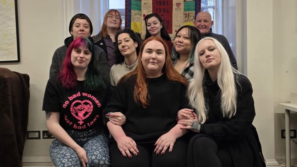 Scotland for Decrim campaigners, Andy Ramsay (St Andrews University Medical School and the Industrial Workers of the World), Giulia Sbaffi (University of Stirling) photograph taken at Edinburgh Art Festival headquarters